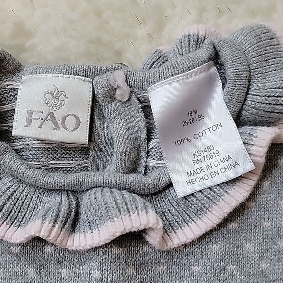 Fao SCHWARZ GRAY & PINK POLKA DOT SHORT-SLEEVE RUFFLED SWEATER DRESS, SZ 18 MOS. - Picture 5 of 9